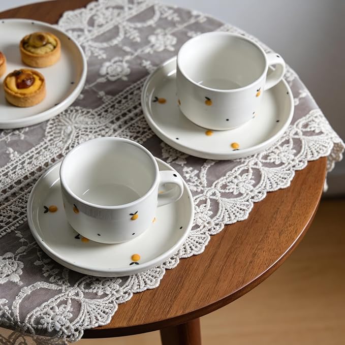 Ceramic Coffee Mug Set of 2, 8 oz Lemon Design Cups - Image 4