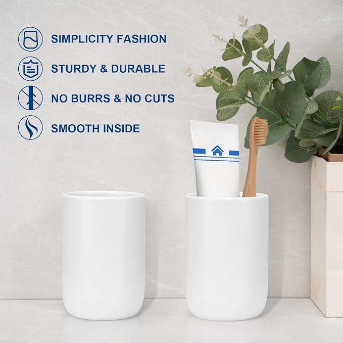 Bathroom Tumbler Cup Ceramic 2Pcs 12.6oz Reusable Toothbrush Cup 375ml - Image 6