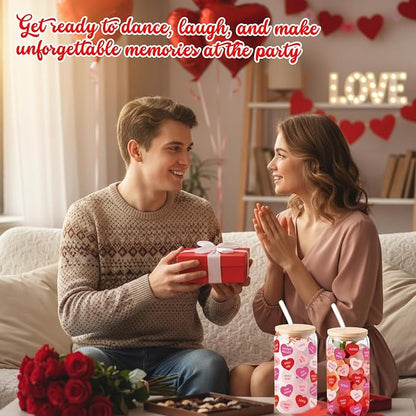 Sliner 2 Pcs Heart Glass Cups Valentines Galentines Day Tumbler 16 oz Iced - Image 6