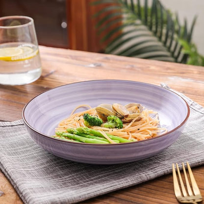 Selamica Porcelain 26 Ounce Salad Pasta Bowls, 8 inch Wide and Shallow Serving bowls, Microwave & Dishwasher Safe, Sturdy & Stackable, Set of 6, Gradient Blue