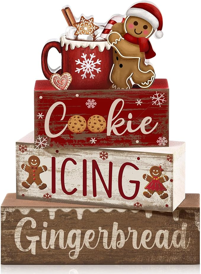 Moucuny 4 Pcs Christmas Table Decor Wooden Gingerbread Cocoa Decoration by Moucuny