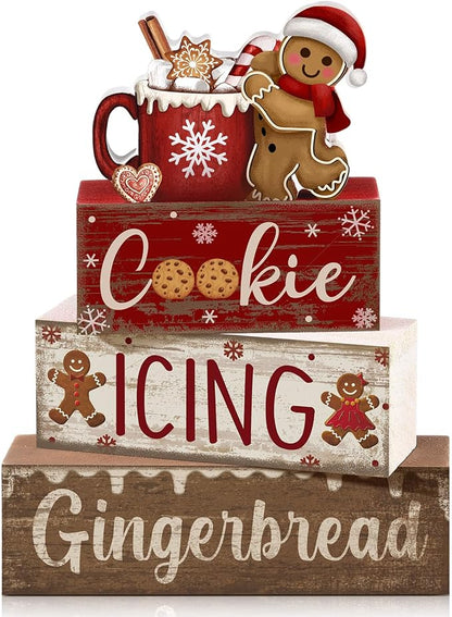 Moucuny 4 Pcs Christmas Table Decor Wooden Gingerbread Cocoa Decoration by Moucuny