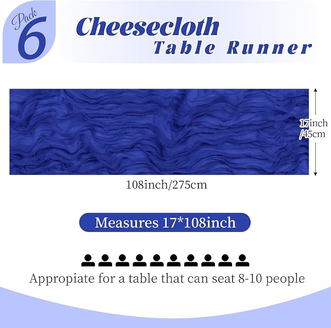 6 Pack Royal Blue Cheesecloth Table Runner, 17 x 108 Inch, Gauze Cheese Cloth - Image 3