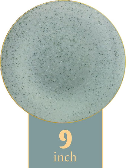 PLASTICPRO 30 Pack Disposable Plastic Plates Heavyweight Granite Look Elegant 9 inch Dinner Plates Green with Gold Rim