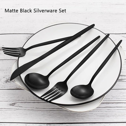 Matte Black Silverware Set, VANVRO 40-Piece Stainless Steel Flatware Set - Image 3