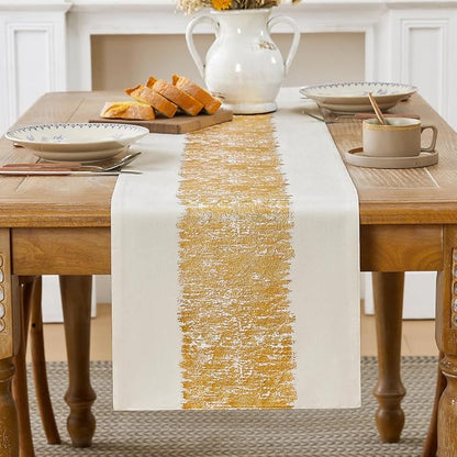 Metallic Style Gold Table Runner, Table Runners 72 Inches Long | Cotton Linen by Aiimart