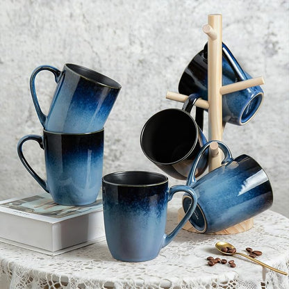 MONITO 14oz Ceramic Coffee Mugs Set of 6, Ice-Snow Blue Mugs - Image 8