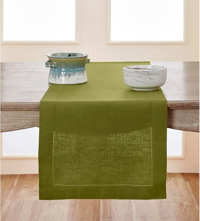 Solino Home 100% Pure Linen Table Runner Avocado Hemstitch, 14 x 108 in | by SolinoHome