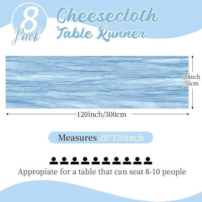 8 Pack Baby Blue Cheesecloth Table Runners 20x120 Inch Gauze Table Runner 10FT - Image 2