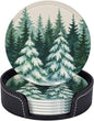 Winter Snow Scene Forest Green Christmas Tree Coasters by KiuLoam
