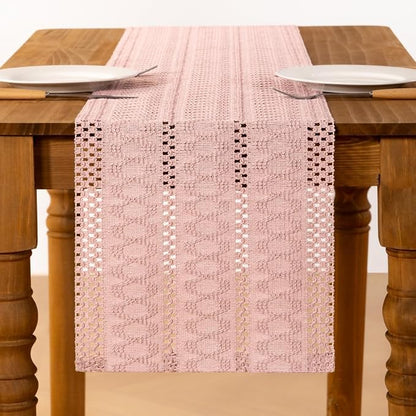 Pink Boho Table Runner Farmhouse Macrame Woven Table Runner 12x90 Inch | Small - Image 3