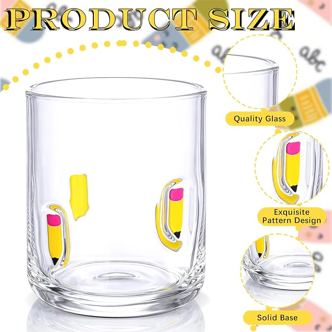 SiliFine 2 Pcs Pencil Icon Juice Glasses - 14oz Pencil Pattern Stemless Wine - Image 3