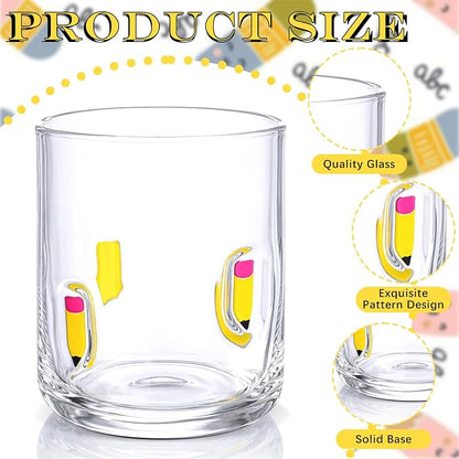 SiliFine 2 Pcs Pencil Icon Juice Glasses - 14oz Pencil Pattern Stemless Wine - Image 3