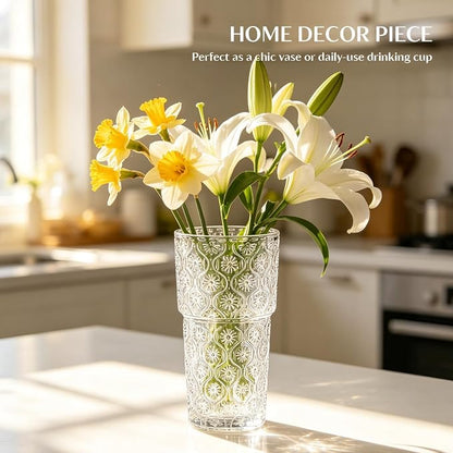 INSETLAN 20oz Begonia Flower Glass Cups Set of 4, Vintage Drinking Glasses - Image 8