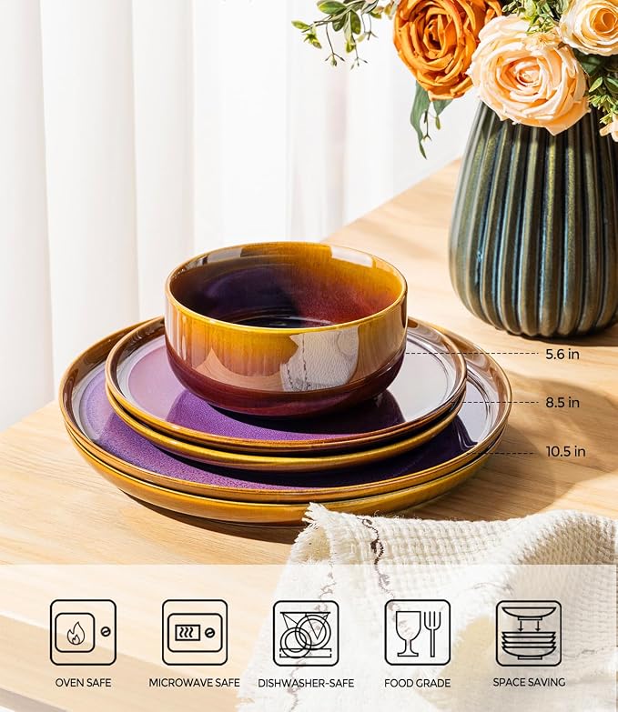 Ceramic Dinnerware Set for 6, 18-Piece Plates and Bowls Set | Handmade Reactive - Image 2