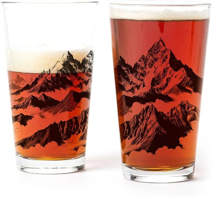 Black Lantern Mountain Peaks Pint Glass 16oz Beer Glass for Nature & Craft Brew Lovers | Premium Outdoor-Themed Drinkware
