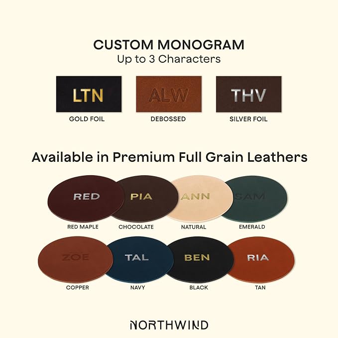Northwind Personalized Full Grain Leather Coasters Set of 4 | Made in USA - Image 2