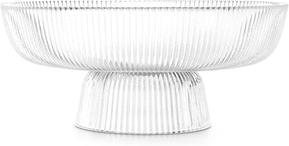 Navaris Decorative Fluted Transparent Glass Bowl for Fruit Snacks Sweets - 26cm Diameter Table Centerpiece Dish