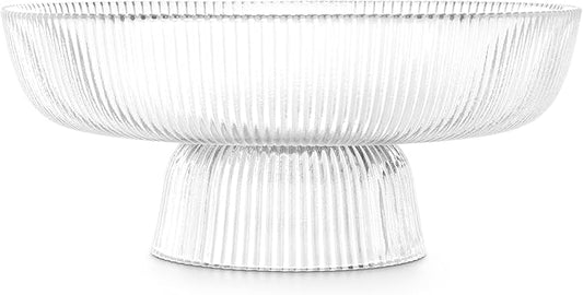 Navaris Decorative Fluted Transparent Glass Bowl for Fruit Snacks Sweets - 26cm Diameter Table Centerpiece Dish
