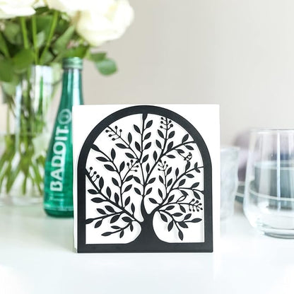 Napkin Holder for Tables, Vintage Metal Freestanding Tissue Dispenser, Black Cast Iron Vertical Tabletop Paper Napkin Holder Stand for Dinner Home Kitchen Restaurant Picnic Party (Tree of Life)