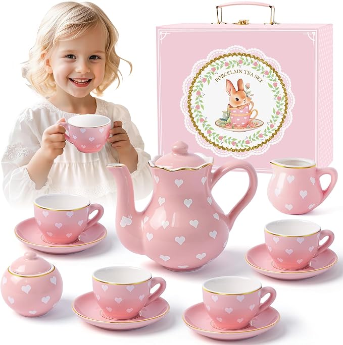 TUZT Tea Party Set for Little Girls Ages 3-8, Princess Tea Time Toy Includes by TUZT-US