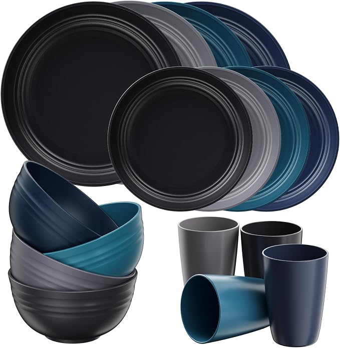 Quatish 16 Pcs Unbreakable Plates and Bowls, Plastic Dinnerware Sets by Quatish