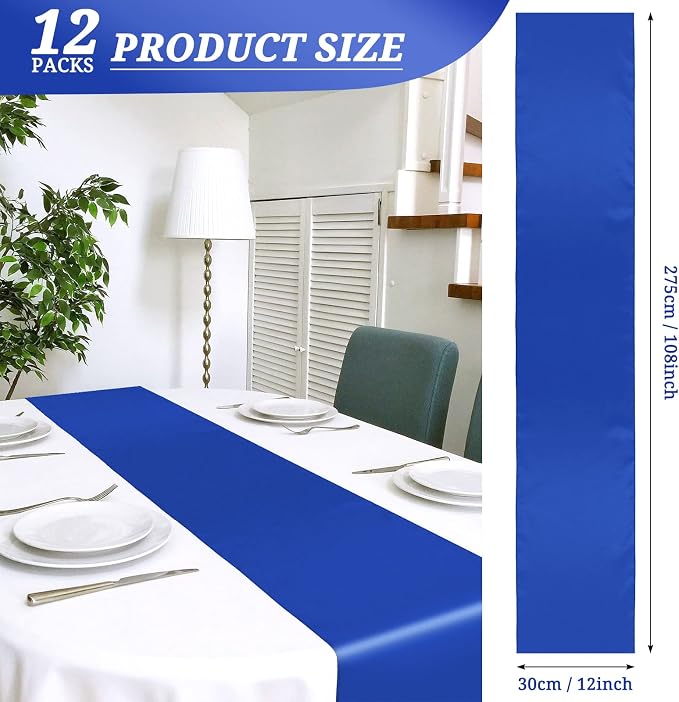 12 Pack Royal Blue Satin Table Runner 12 x 108 Inch Long Premium Table Runners - Image 2