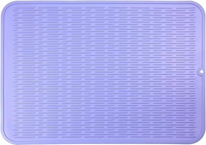 Silicone Dish Drying Mat for Multiple Usage,Easy clean,Eco-friendly,Heat-resistant Silicone Mat for Kitchen Counter or Sink,Refrigerator or Drawer Liner Light Purple 2XL 24 inches x 18 inches