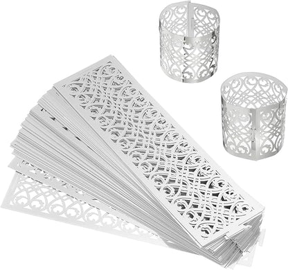uxcell 150Pcs Napkin Rings Laser Cut Foil Paper, Napkin Holder Hollow Napkin Bands for Weddings Party Serviette Table Decoration Restaurant (Reflective Silver Tone, 6.7 x 2)