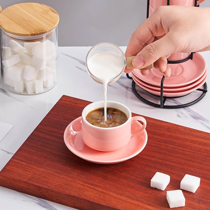 YOLIFE 2.5oz Espresso Cups Set of 4, Porcelain Stackable Espresso Cups - Image 4