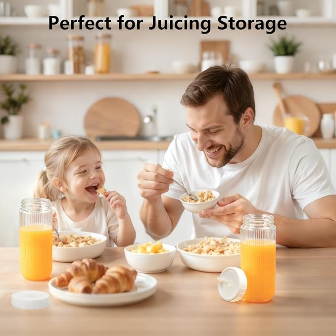 Ruckae 16oz Juice Bottles, Ribbed Glass Juicing Bottles - Image 8