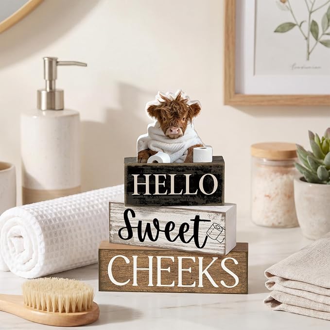 Moucuny 4 Pcs Bathroom Shelf Decor Highland Cow Farmhouse Bathroom Decor and - Image 2