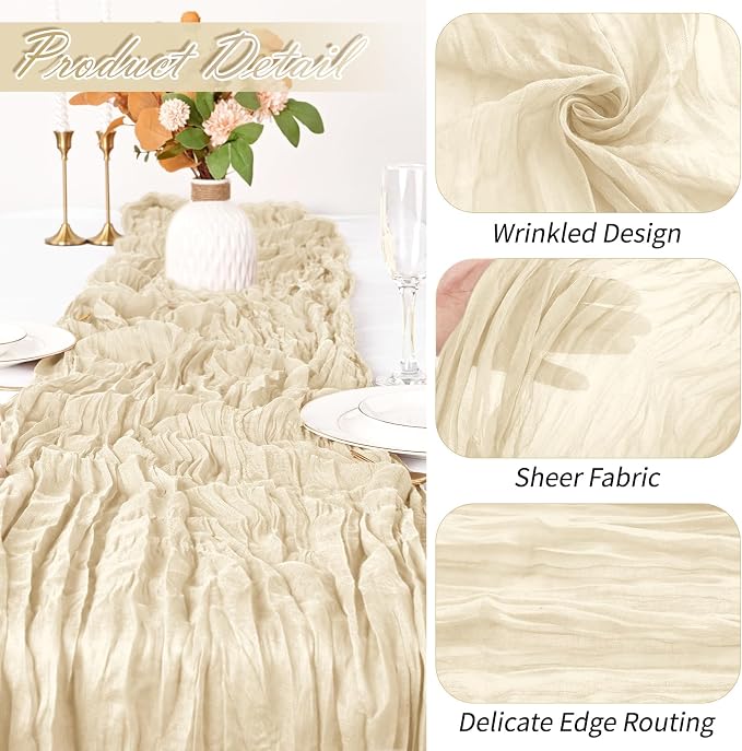 30 Pack Ivory Cheesecloth Table Runner 17 x 108 inch Cheese Cloth Table Runners - Image 3