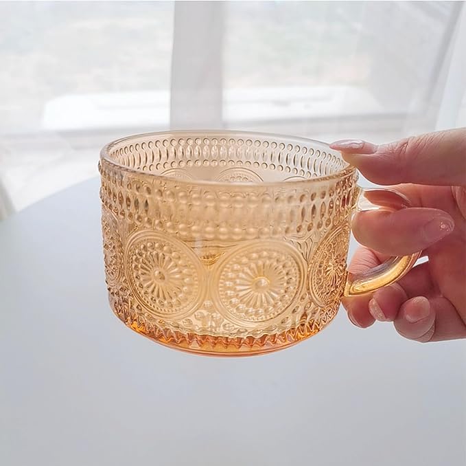 MFACOY Vintage Coffee Mugs Set of 2, 14 oz Glass Tea Cups - Image 5