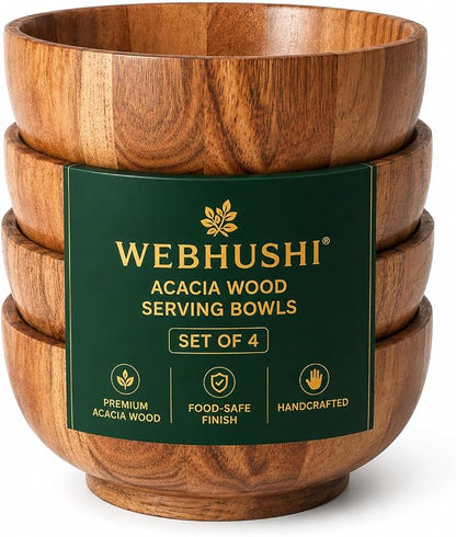 Acacia Wood Round Serving Bowls Set of 4 U Shape by WEBHUSHI