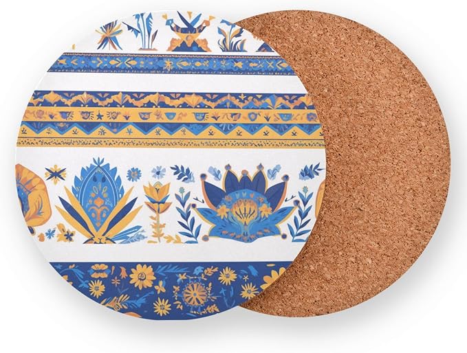 Vector Illustration Ukrainian Folk Pattern 4 Pcs Round Coasters - Image 2