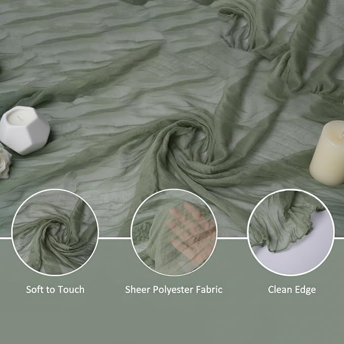Cheesecloth Table Runner 2 Pack White and Sage Green, Boho Gauze Table Runner - Image 4