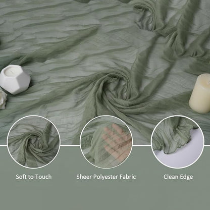 Cheesecloth Table Runner 2 Pack White and Sage Green, Boho Gauze Table Runner - Image 4