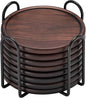 Wood Coasters with Metal Holder, GOH DODD Set of 8 Walnut Wooden Coaster by GOHDODD