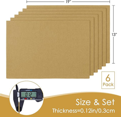 MANSPHIL Gold Fabric Placemats Set of 6 Faux Linen Table Mats Thick Cloth Place Mats Heat Resistant Double Layer Wrinkle Free Dining Kitchen Table Decor - 13x19 Inch Oeko Tex Placemat
