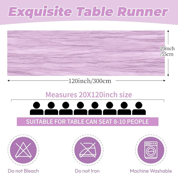 6 Pack Lavender Cheesecloth Table Runner 20 x 120 Inch Gauze Table Runner - Image 2