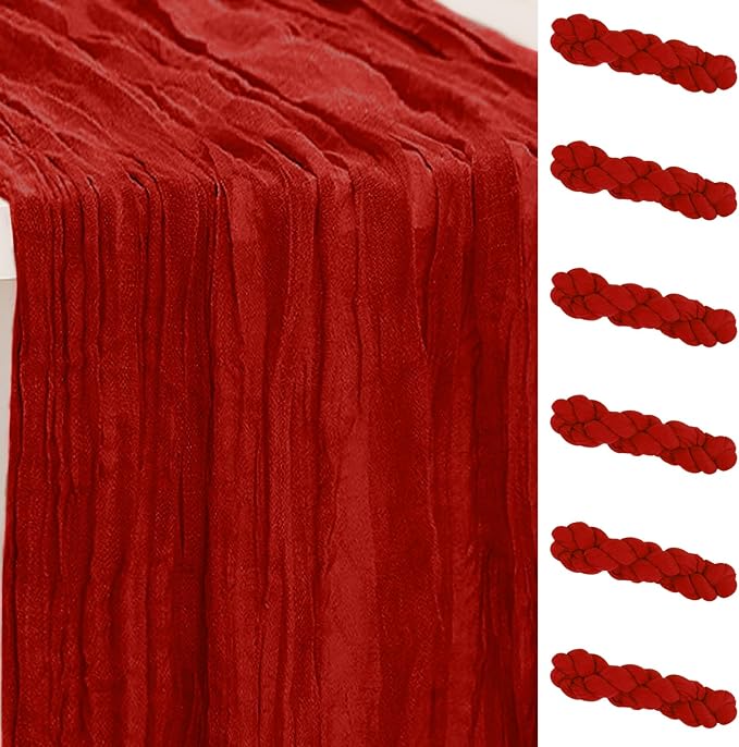 6 Pack Burgundy Cheesecloth Table Runner 35x120 Inch 10Ft Rustic Gauze Cheese by SuBleer
