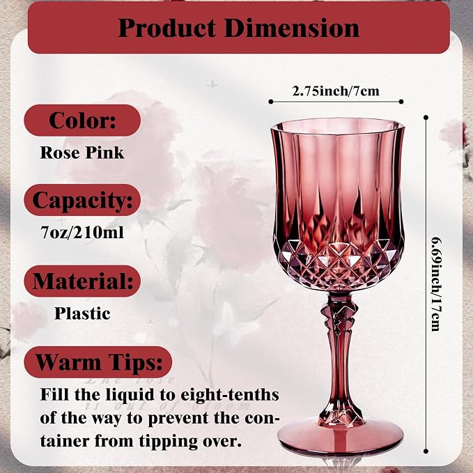 Ciaell 24 Pack Burgundy Plastic Wine Glasses - Image 2