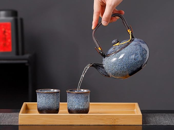 Traditional Japanese tea set, Kiln altered glaze Porcelain tea set - Image 5