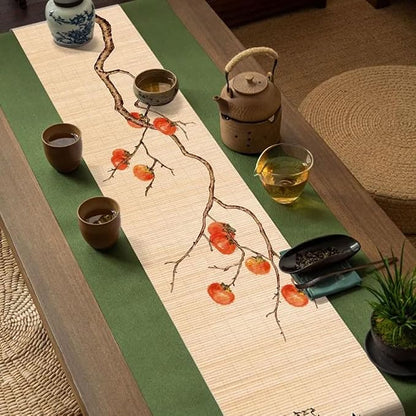 Asian Style Bamboo Table Runner, Ancient Chinese Paintings Zen Table Mat by Unknown