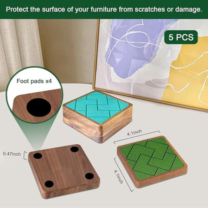 Square Coasters for Drinks Absorbent 5 Pack, EDEGG Wood Coasters for Coffee Tabletop Protection, Non-Slip, Non-Stick 4.1 Inches Colorful