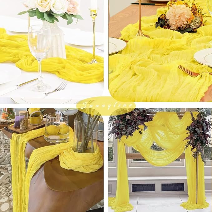 Yellow 6 Pieces Cheesecloth Table Runner 10FT Runner - Image 6
