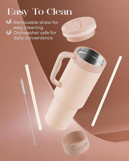 40 oz Insulated Tumbler with Handle and Push-Button Straw Lid, Stainless Steel - Image 6