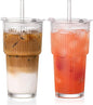 20oz Iced Coffee Cups with Lids, Ribbed Glass Cups with Lids and Straws | Thick by GOSCHE