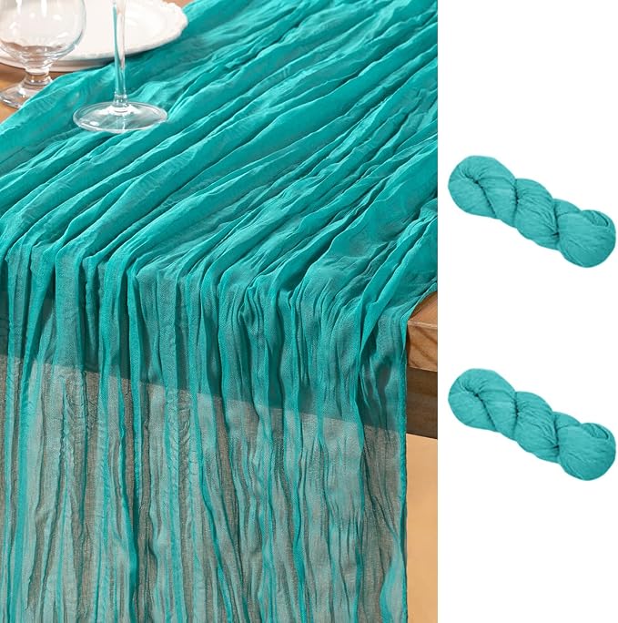 DeZerlor Teal Green Cheesecloth Table Runner 2 Pack Summer Table Runners Boho by DeZerlor